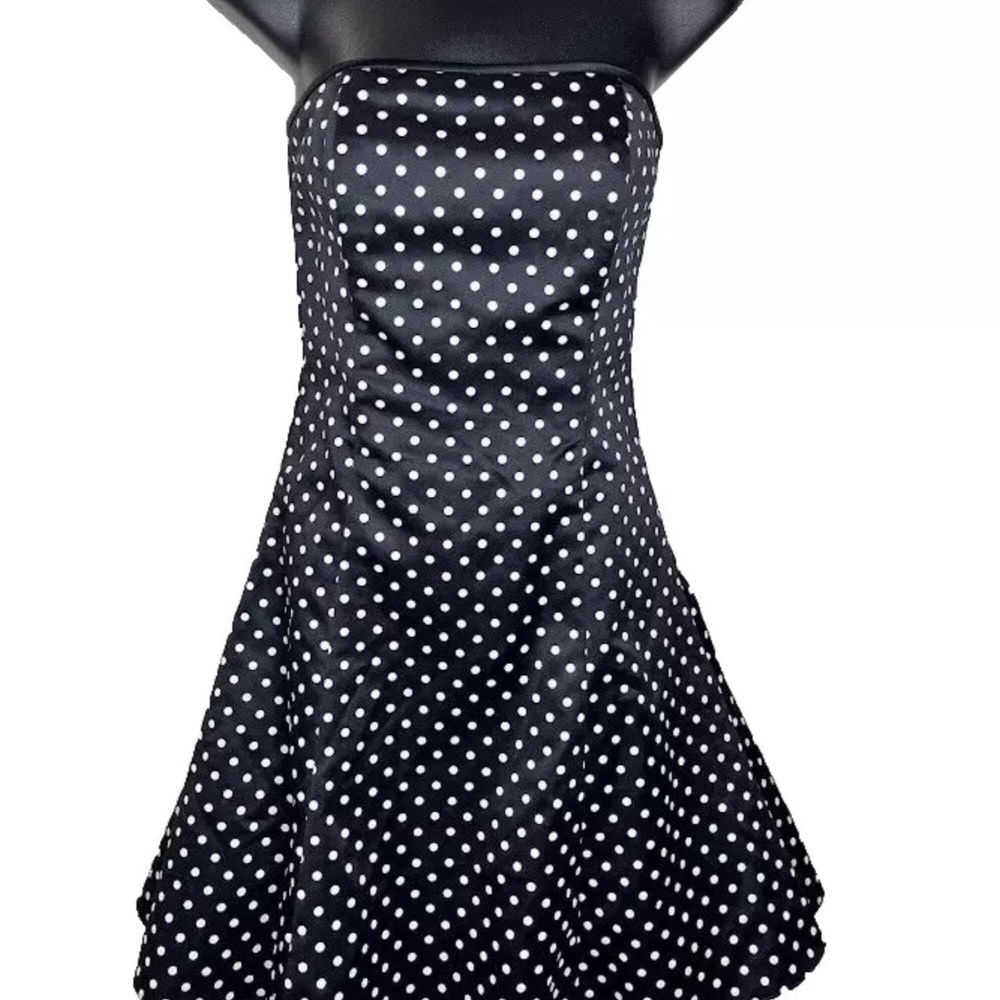 JESSICA McCLINTOCK GUNNE SAX Black & white polka dot strapless cocktail dress